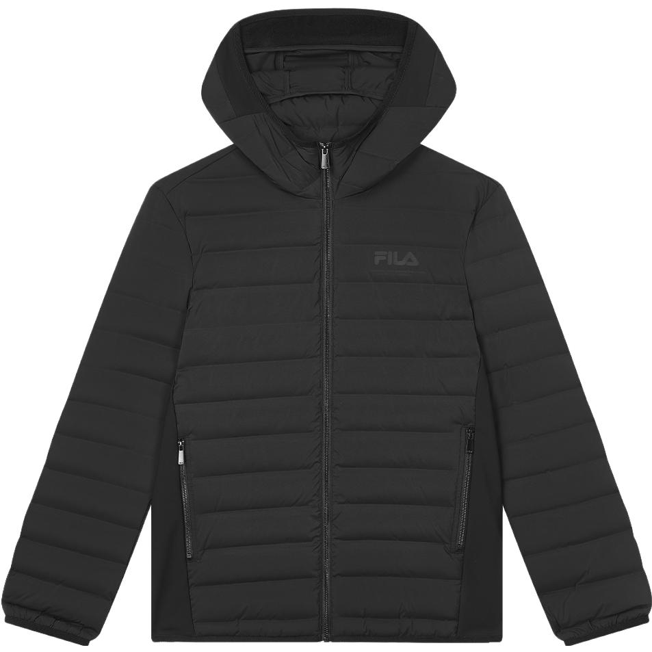FILA Fleece Hooded Windproof Warm Sports Down Jacket Men Jacket Black F11M348911F-BK