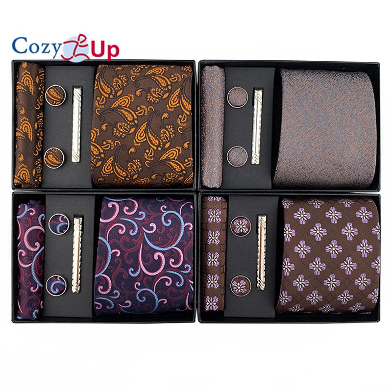 Cozy Up Set 6 piese Cravată pentru bărbați Paisley, inclusiv cravată pătrată eșarfă manșetă agrafă cutie cadou
