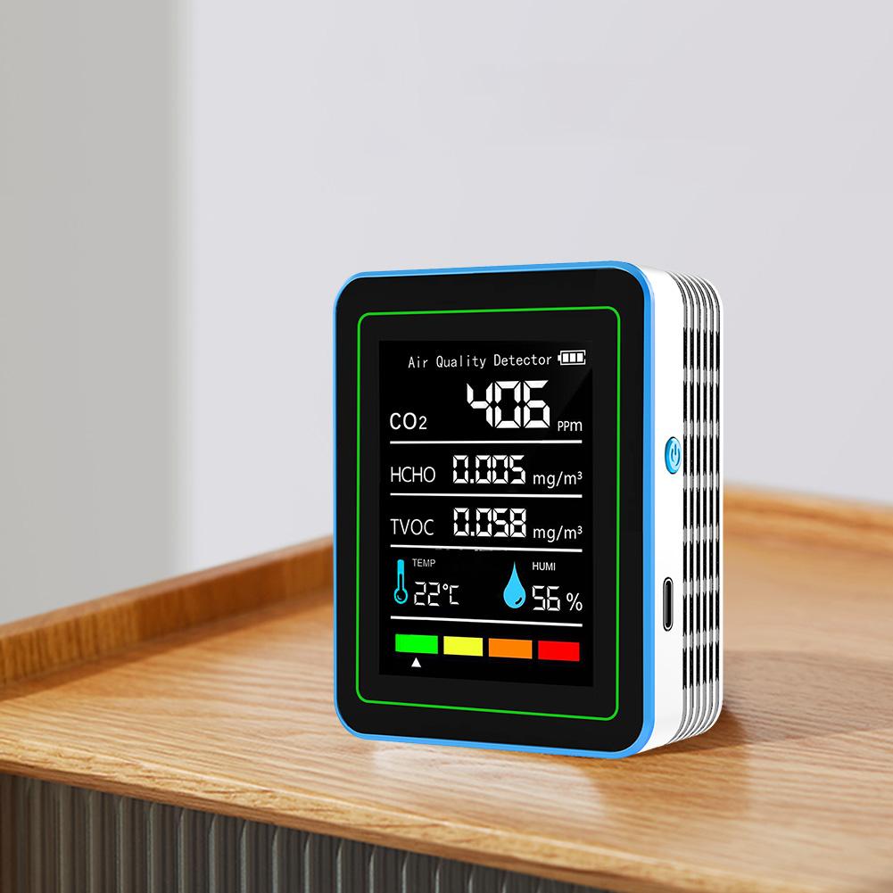 5-in-1 Air Quality Monitor Indoor Air Quality Meter USB Charging CO2 Detector Portable Formaldehyde Monitor for Indoor Outdoor