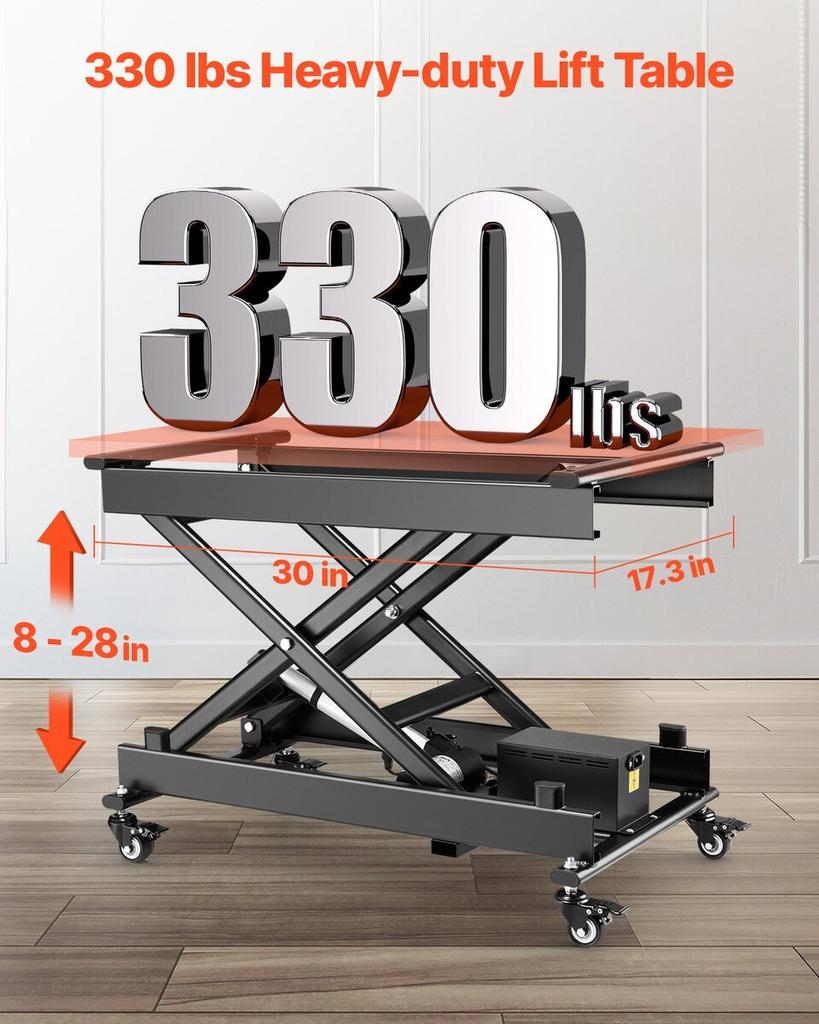 71 Cm Electric Lift Table Single Scissor Lifting Platform 150 Kg 4 Wheels