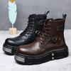 Autumn New Designer High Top Platform Shoes for Men Big Head Work Boots Male Fashion Casual Increase Cow Leather Boots Man