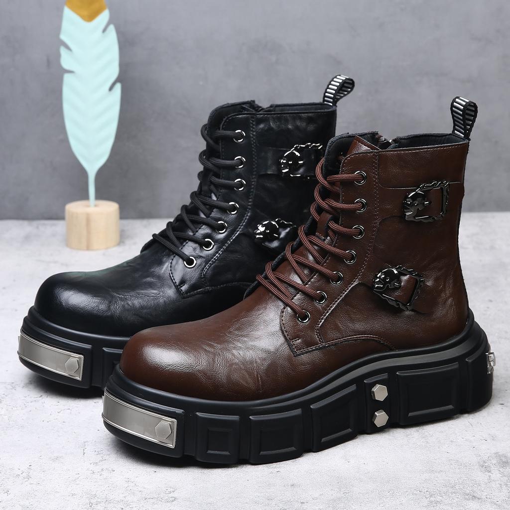 Autumn New Designer High Top Platform Shoes for Men Big Head Work Boots Male Fashion Casual Increase Cow Leather Boots Man