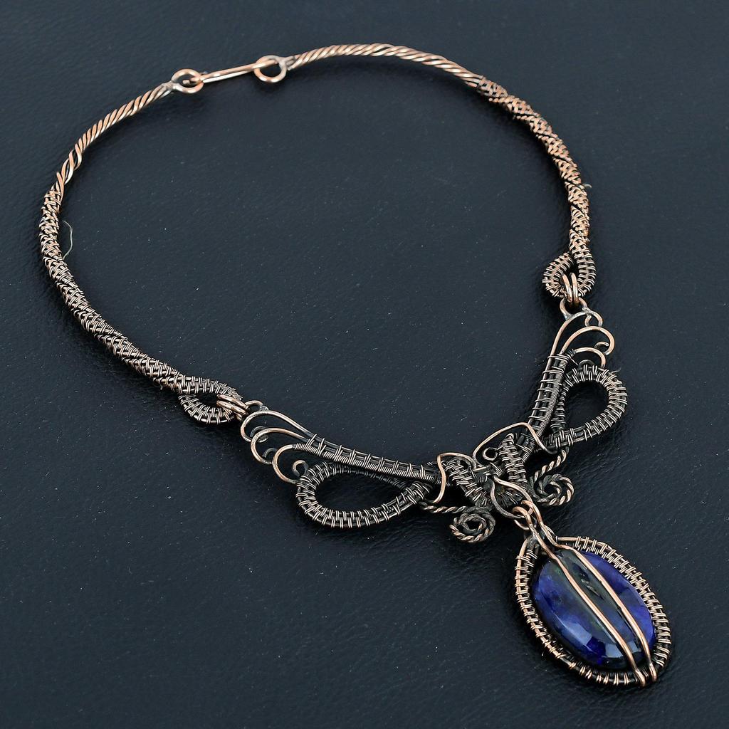 Blue Sapphire Necklace, Handmade Gemstone Necklace, 999 Copper Wire Wrapped Necklace Antique Jewelry, For Engagement Gift