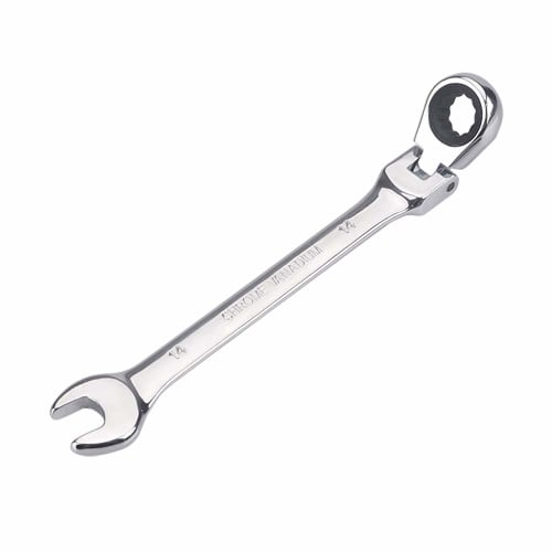 Flex Ratchet Wrench, Open-End Wrench, 14mm, Maintenance Tool, Perfect for Cars, Motorcycles, and Furniture Assembly, Mirror Finish, Adjustable Angle (