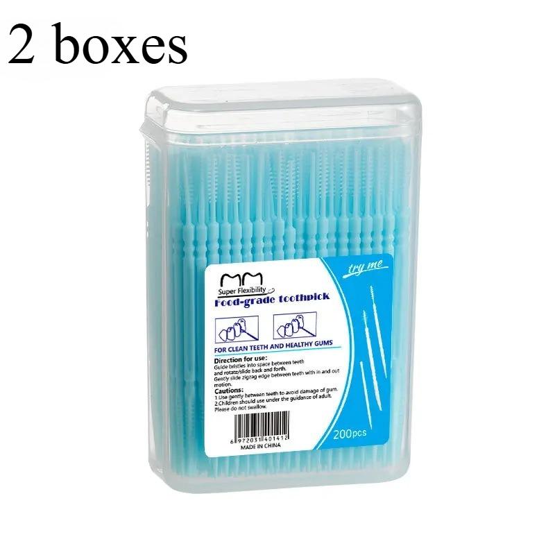 200pcs Plastic Double-headed Disposable Toothpicks Ultra Fine Interdental Brush Dental Flossing Head Oral Hygiene Tool