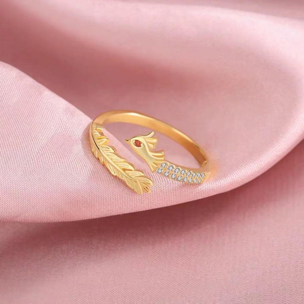 Gold Elegant Plated Dragon And Phoenix Open Ring For Couples In Design Stylish