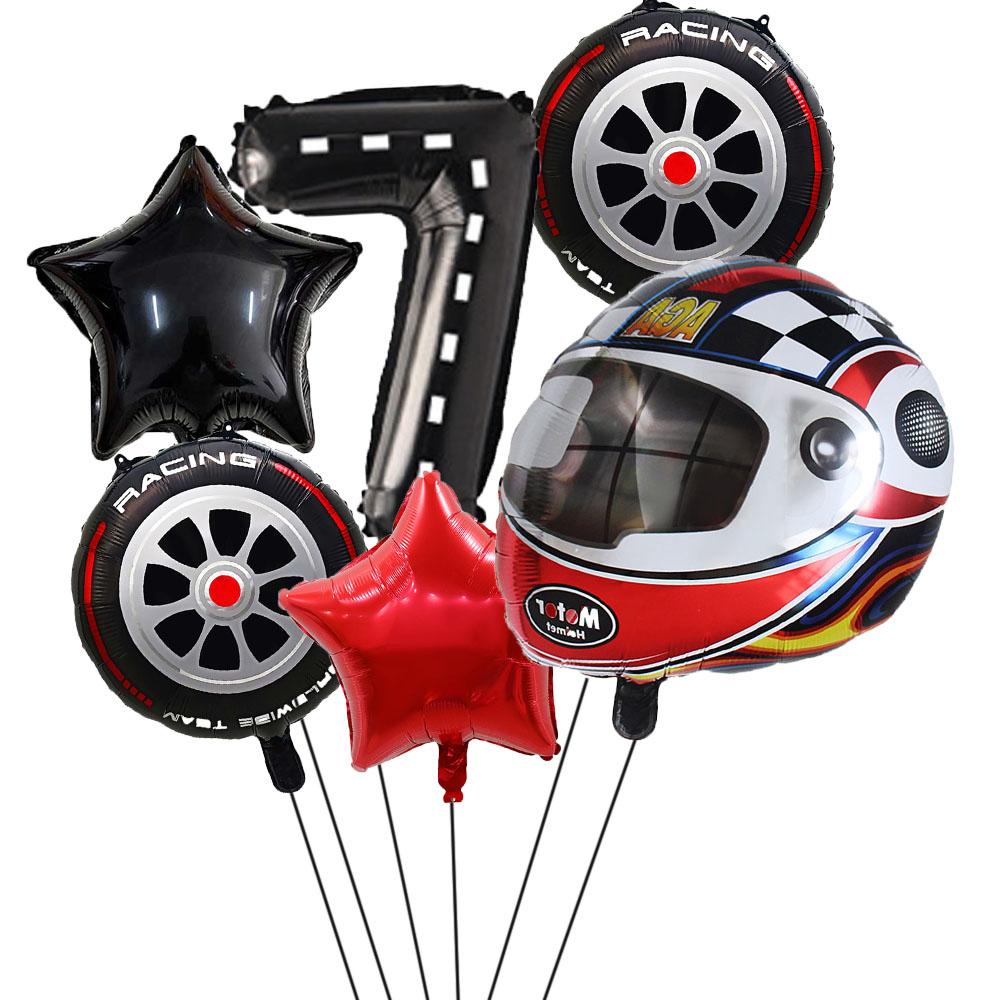 6PCS Motor Helmet Balloon Wheel Tire Racing Balloons Birthday Decor Boys Race Car Dirt Bike Motorcross Hot Wheel Party Supplies