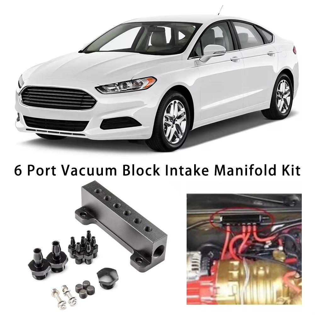 Universal 6 Ports Vacuum Intake Manifold Kit 1/8 NPT Turbocharged Intake Manifold Black Modification