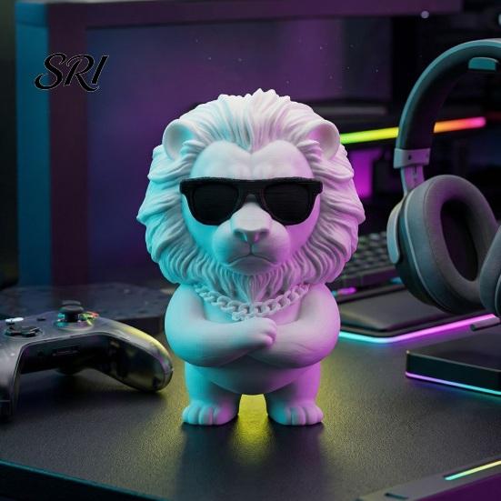 Desktop Stress Relief Toy 3D Printed Lion Figurine Funny Cool Statue with Sunglasses Collectible Ornament for Home Office Executive Desk Decor
