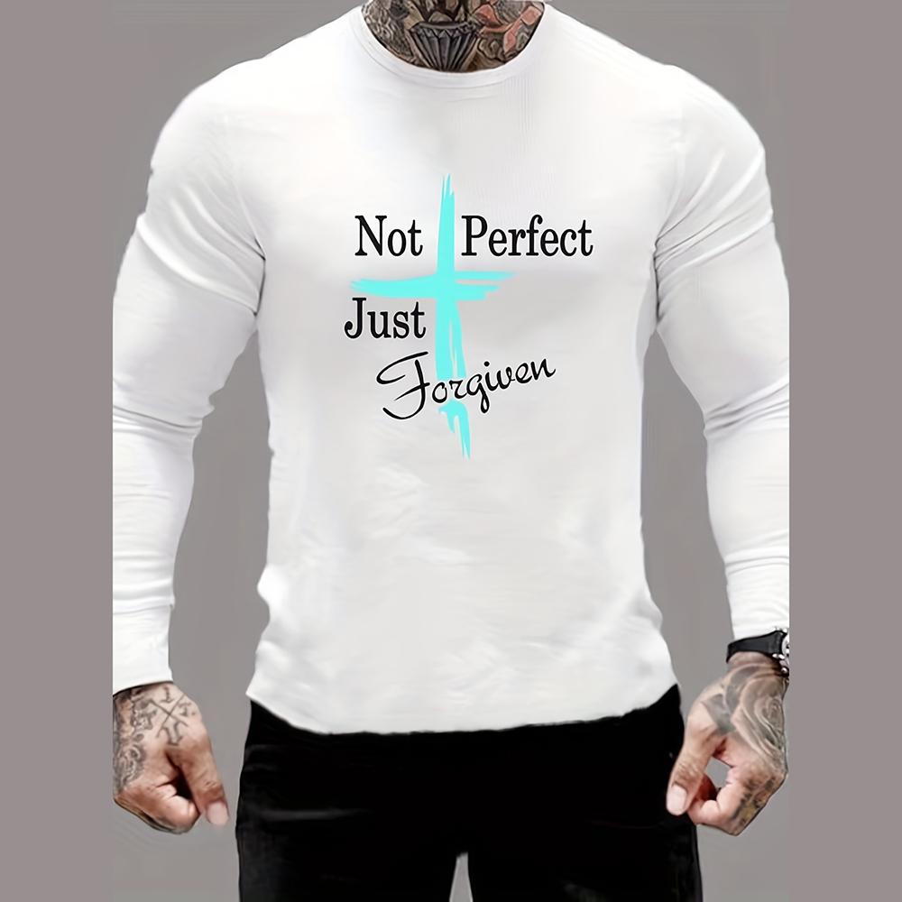 Funny Cross Letter Pattern T Shirt For Men Casual O-neck Long Sleeve T-Shirt Autumn Fashion Loose Cotton Tops Men's Clothes Tees