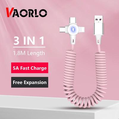 VAORLO 1,8M 5A Pružinový kabel pro rychlé nabíjení 3V 1 Zatahovací nabíjecí kabel Pro Micro USB-C Osvětlovací kabel USB Nabíječka pro elektronická zařízení