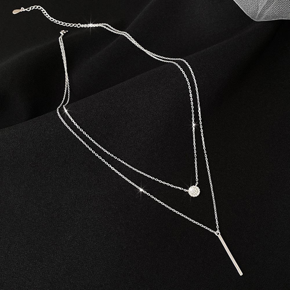 Korean Version of Cold Wind Double Layer Stacked Necklace Ins Design Sense Geometric Long Collarbone Chain Summer Internet Celebrity Sweater Chain