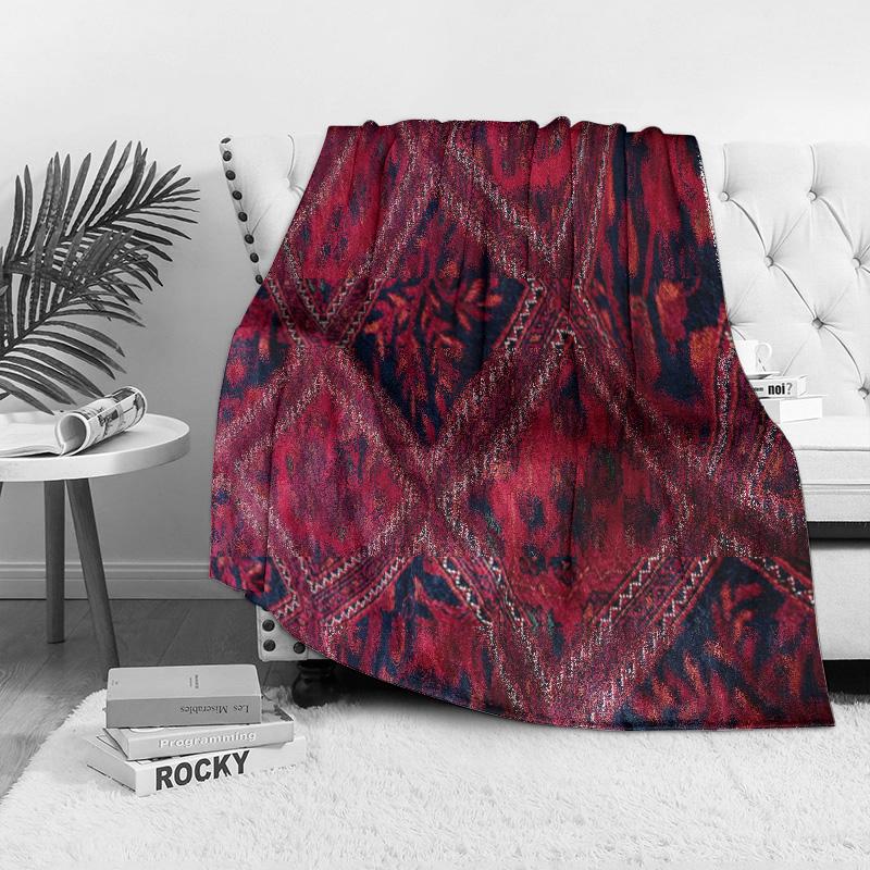 Red Black Geometric Diamond Pattern Fleece Throw Blanket Sofa Bed Decorative Cushion Cover Gift