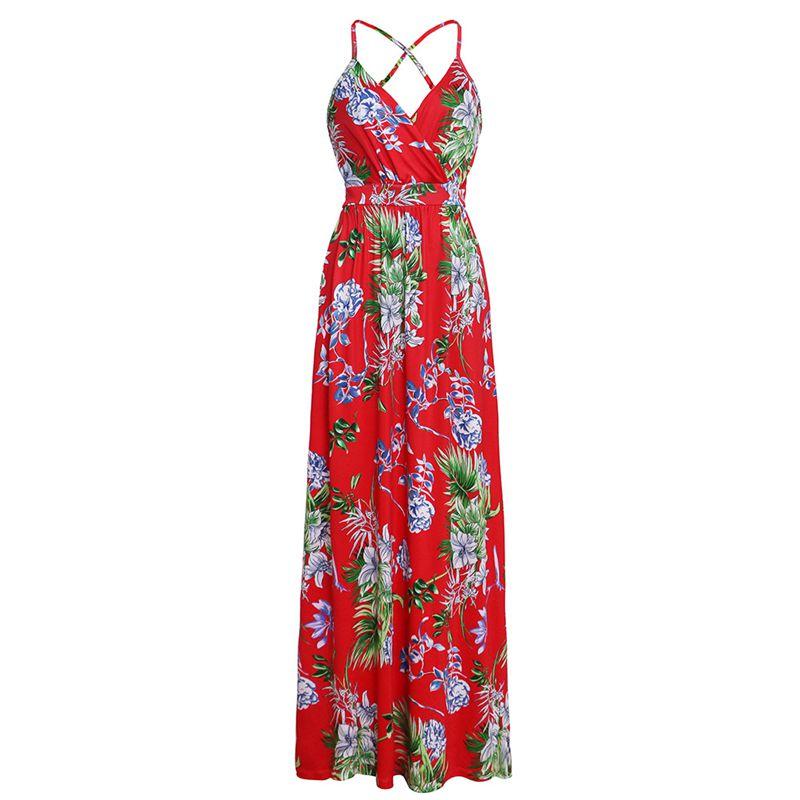Elegant Women's Boho Long Maxi Dress With Floral Prints For Summer Parties And Beach Events