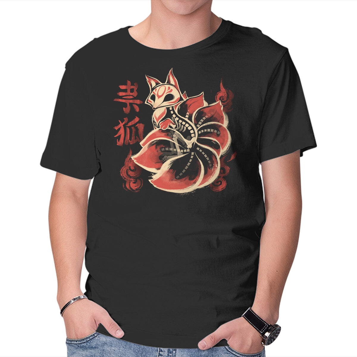 Unisex Crew Neck T-Shirt Ghost Kitsune Graphic Short Sleeve Casual Tee XL
