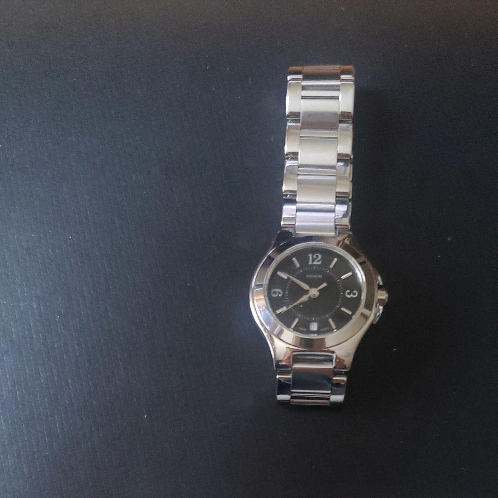 Used COACH Watch Silver Black Dial Ladies