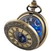 Pocket Watch Hollow Blue Starry Design Roman Numerals Vintage Quartz Pocket Watch with Chain Men's Pocket Watch