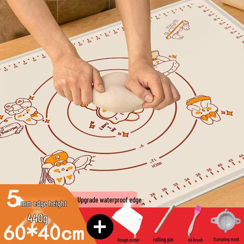 Non-Slip Food-Grade Silicone Kneading Mat and Rolling Pin Mat for Baking and Dining