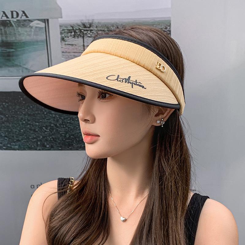 Spring and summer outdoor large brim face covering sun hat simple letter empty top sun protection hat versatile fashion sun hat