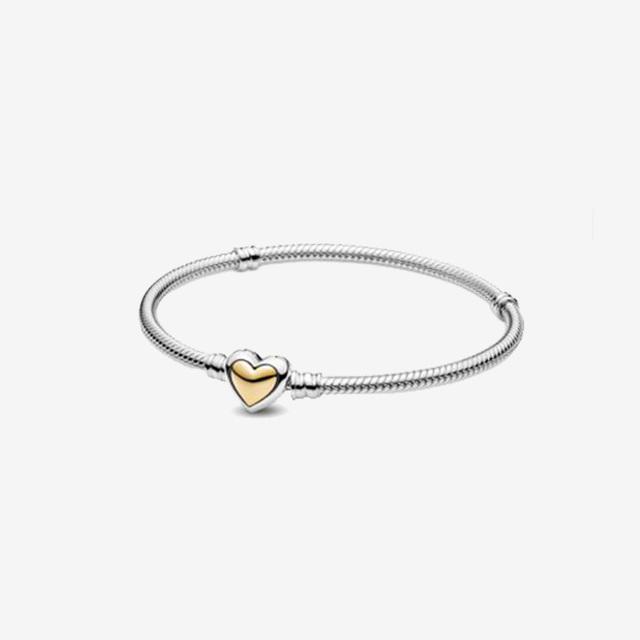 

Plata Original Sterling Silver 925 Sterling Heart Розсувний браслет Pulsera Multi Snake Chain Sparkling Disc Mouse Heart Застібка Браслет 17cm