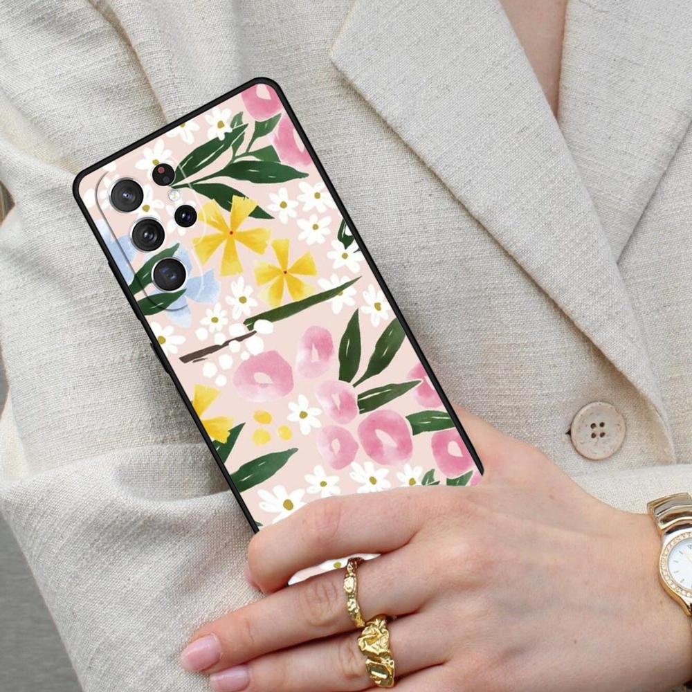 Romantic Pink Teal Watercolor Chic Floral Cell Phone Case for Samsung Galaxy S26 Ultra S25 S24 S23 S22 S21 S20 Note10 Cover