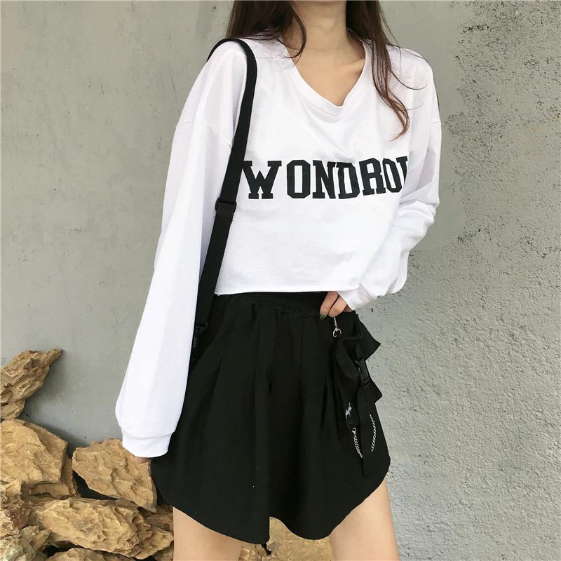 Women Korean Style Loose Short Sleeve Cropped Printed Casual T Shirt