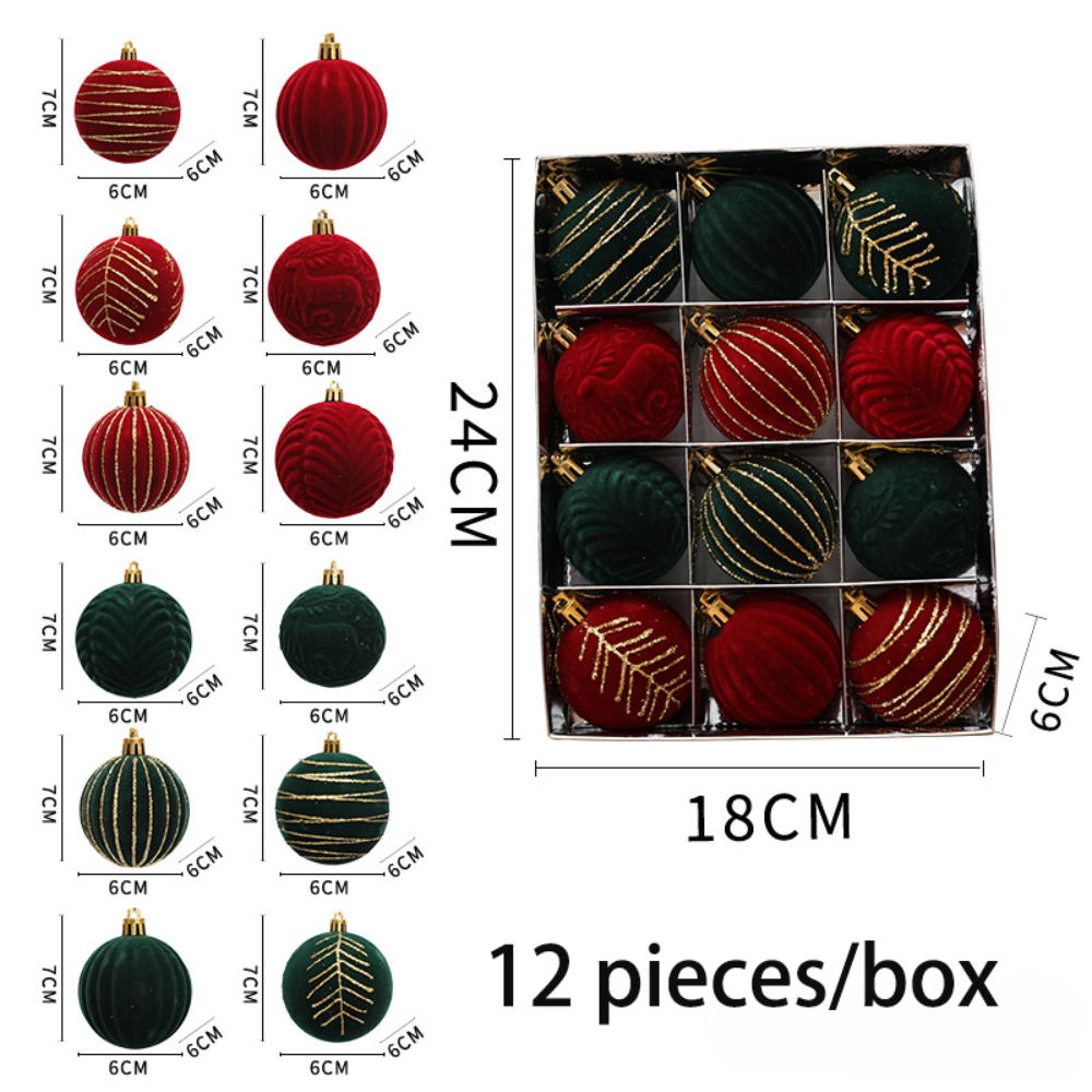 Christmas Balls, Red Velvet Painted Balls, Christmas Tree Decoration Hanging Balls, 12cm 6cm Christmas Velvet Balls 6cm