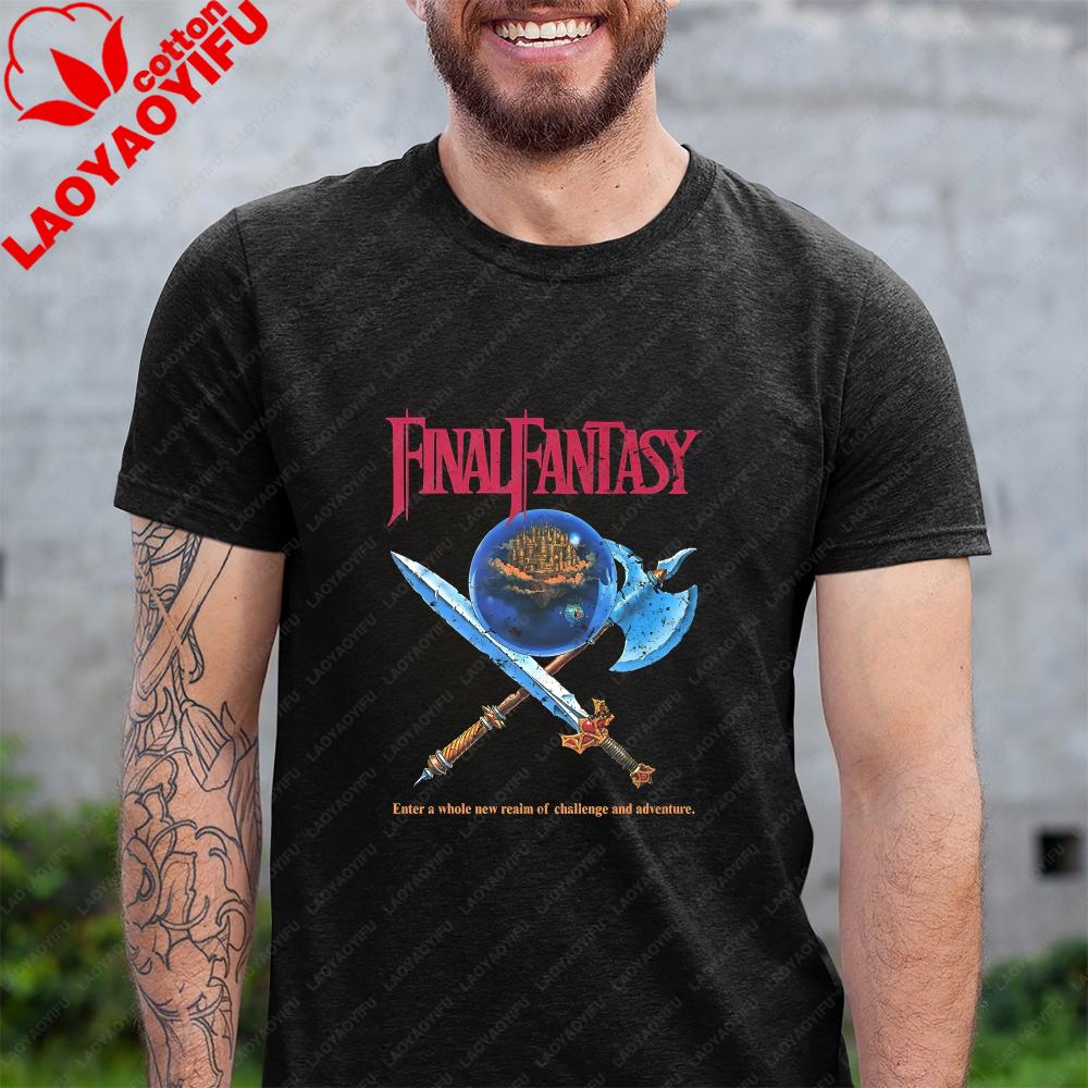 Retro Final Fantasy VII Print Neutral Trend Shortsleeved Unisexs and WoUnisexs Universal Pattern Largesized Cotton Tshirt Top
