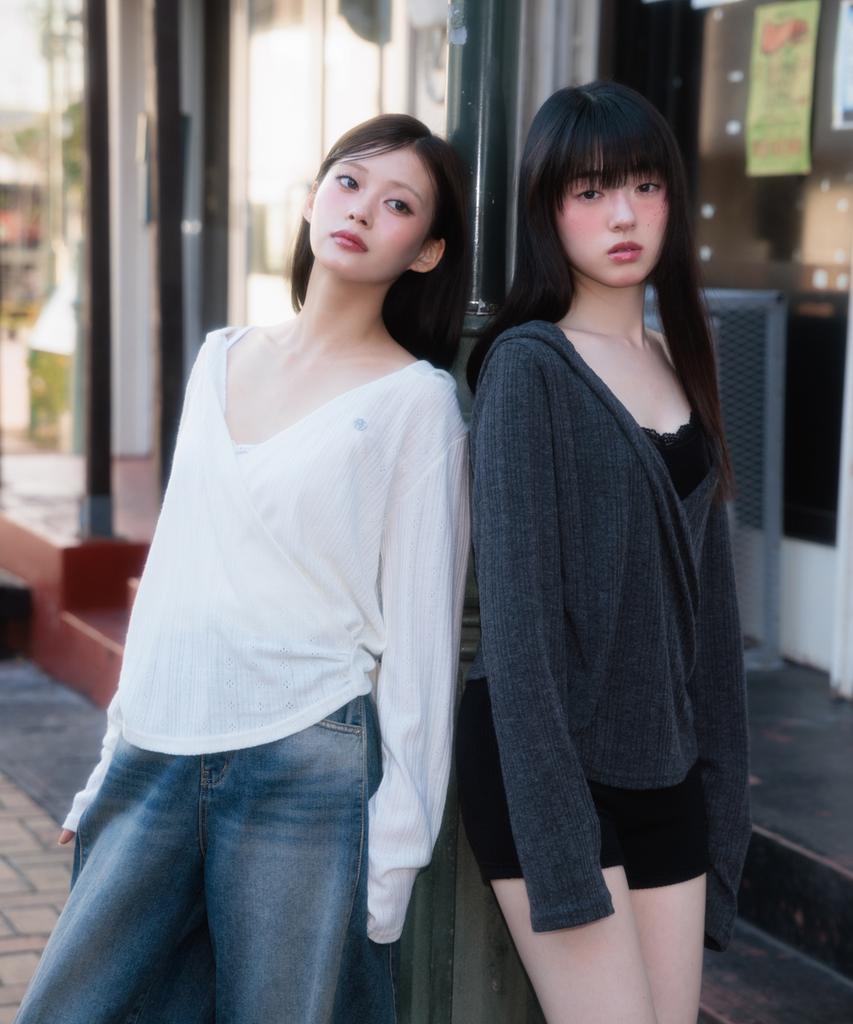 ROSEFRANTZ Wrap Shirring Hood Long Sleeve [Ivory]