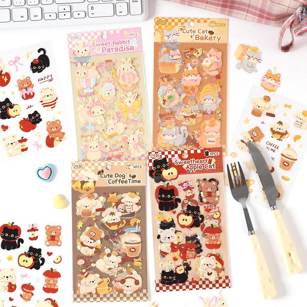 Yue Zhen Cute Pet Tea Party Waterproof Stickers for Journals - Children's PET Sticker Set