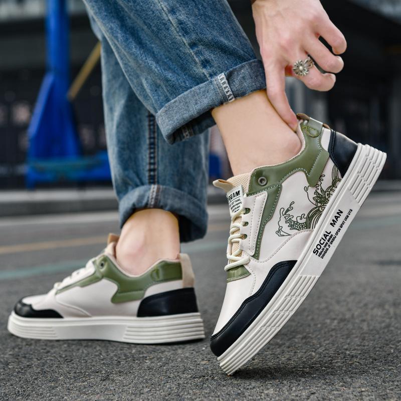 Summer new low-top color matching sports board shoes leather lace-up youth outdoor casual shoes
