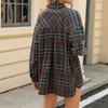 Women's Fashionable Wide Plaid Long Sleeved Loose Button Pocket Shirt Jacket