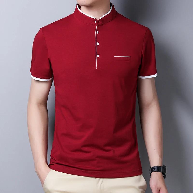 Men's Casual and Fashionable Solid Color Short Sleeved Stand Up Collar T-shirt Summer Versatile and Comfortable Top