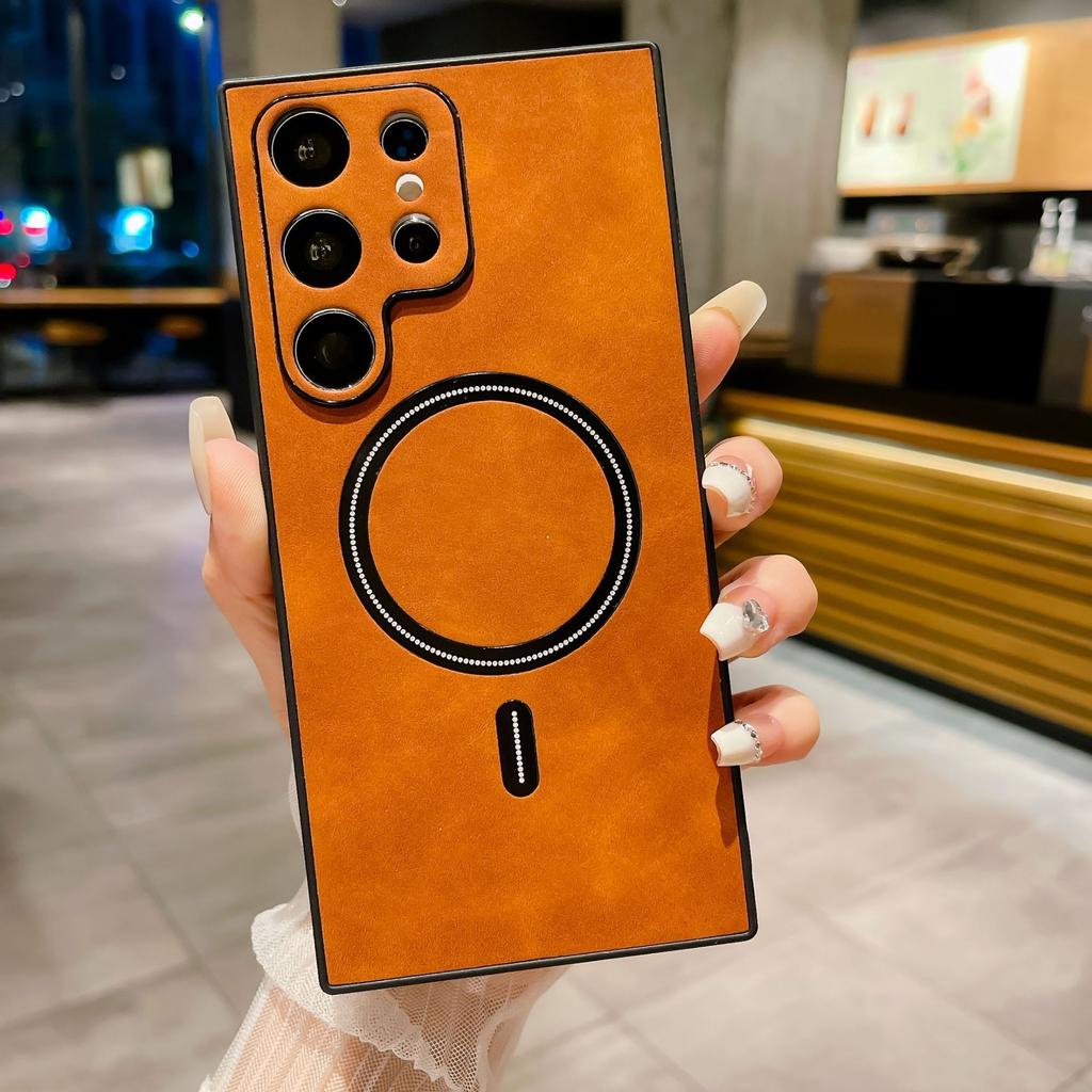 For Samsung Galaxy S22 Ultra 5G PU Leather Coated PC+TPU Phone Cover Magnetic Case