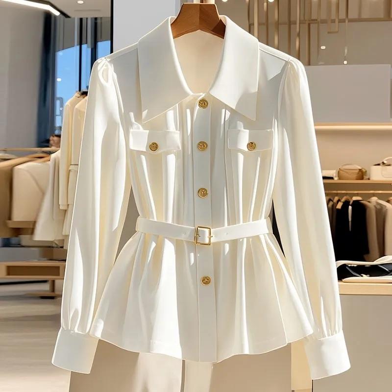 

Весна/лето женская рубашка однотонная однобортная с длинными рукавами, топы высокого класса, женская блузка, женская рубашка зеленого цвета M белый