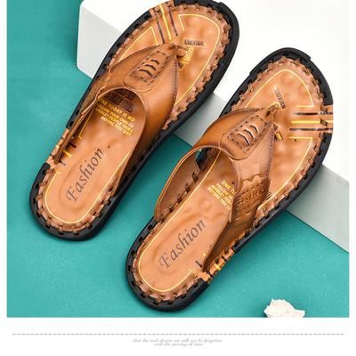 Handmade Slippers High Quality Genuine Leather Men Flip Flops Original Design Indoor&Outdoor Soft Beach Casual Shoes