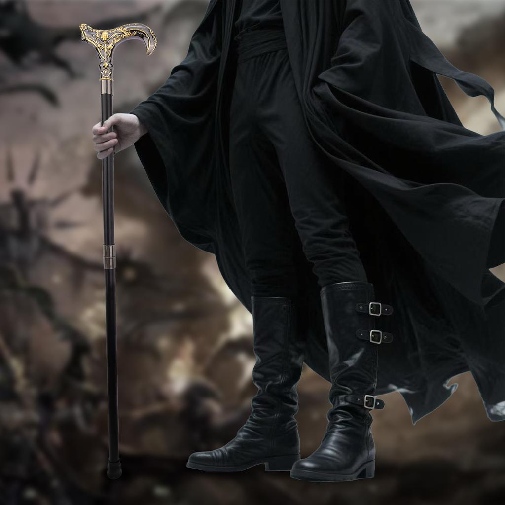 Golden Black Skull Flower Head Walking Cane Fashion Decorative Walking Stick Gentleman Elegant Cosplay Cane Knob Crosier 93cm