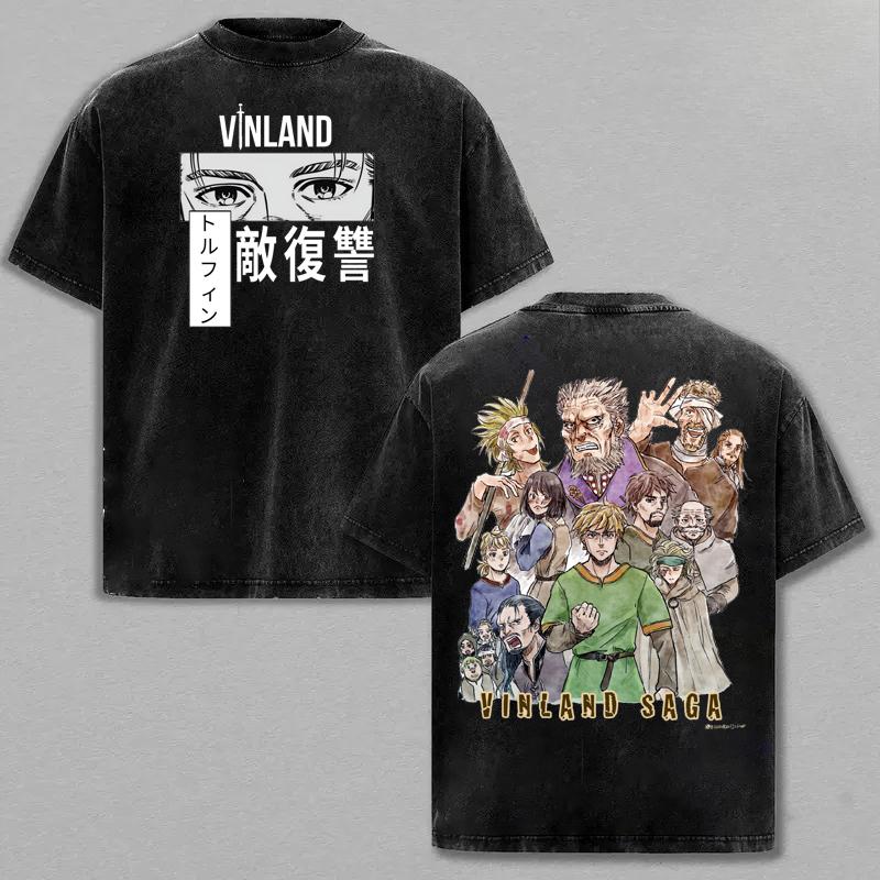 Anime Vinland Saga Thorfinn Thors Wash Cotton T-shirt Men Women Tshirts Cotton Clothing Retro Washed T Shirt Harajuku Male Tops