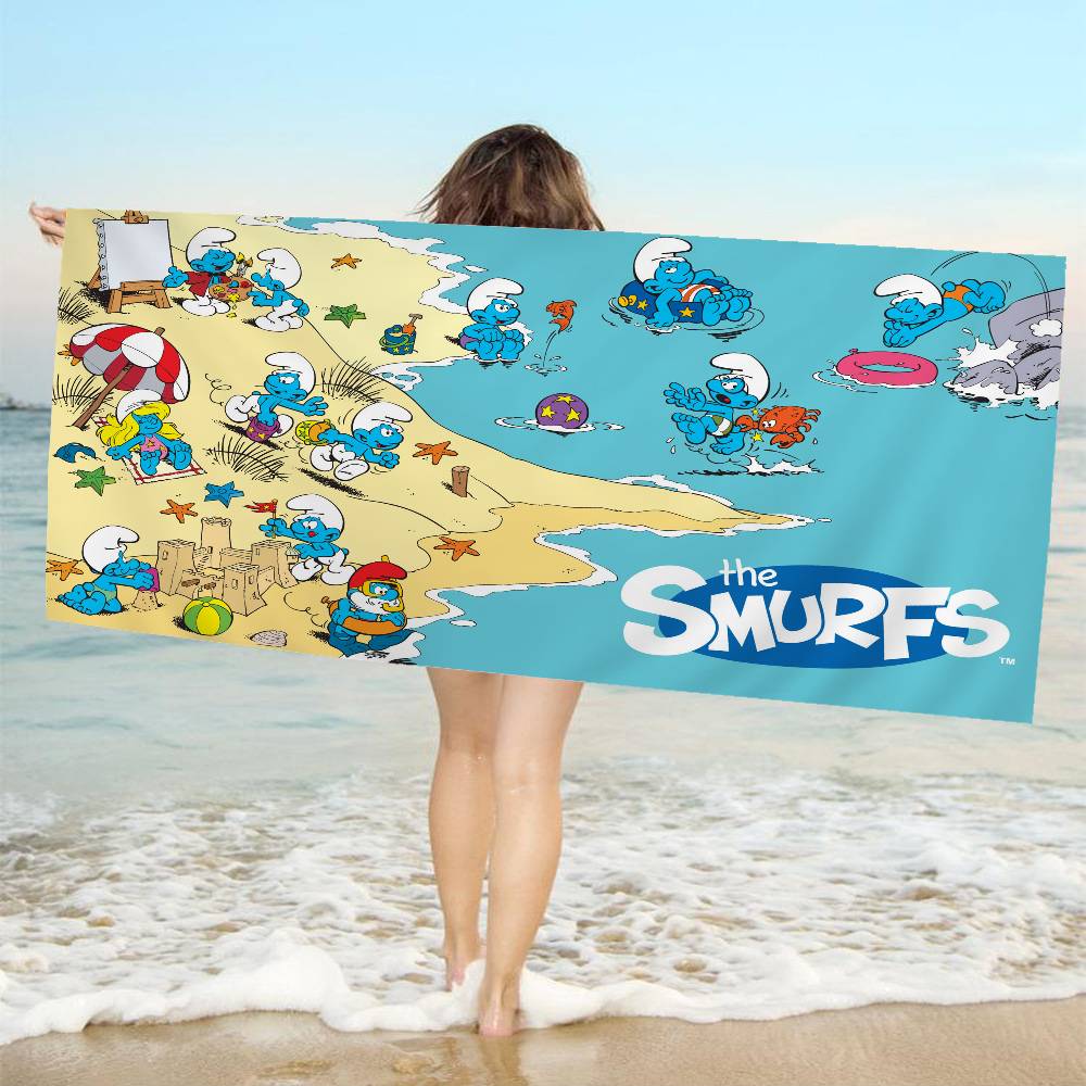 Cartoon Cute S-Smurfs Microfiber Blanket Quick Drying Beach Towels Oversized Printing Super Absorbent Pool Towel Blanket