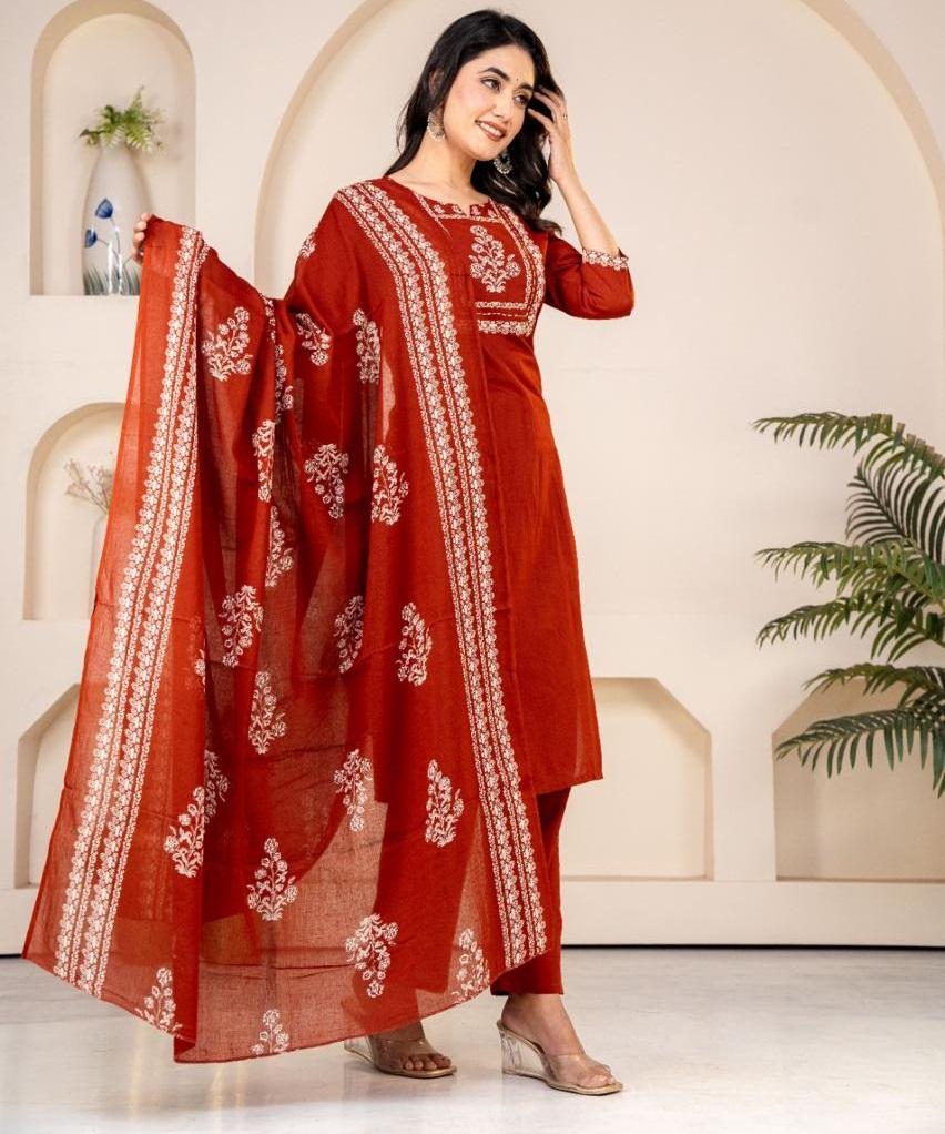Women Designer Cotton Salwar Suit Top Tunic Ethnic Wear Bollywood Kurti Pant Dupatta Set