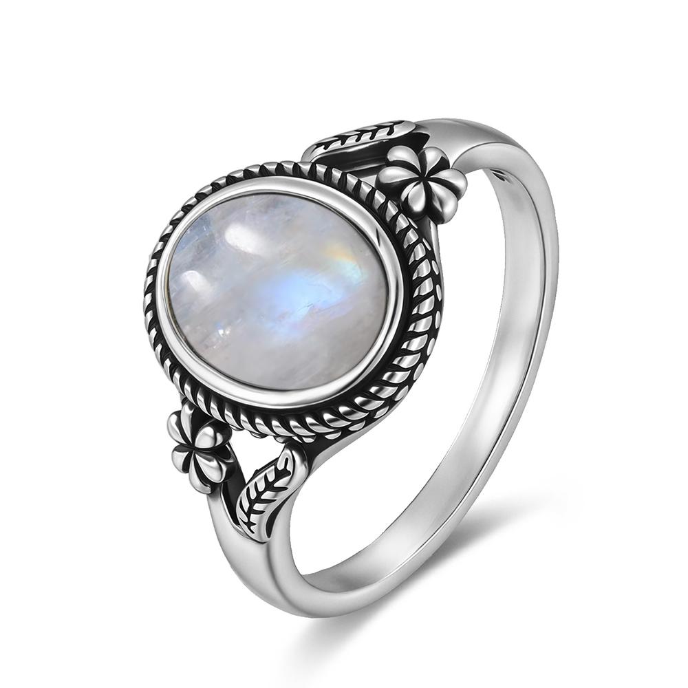 Vintage  Sterling Silver Natural Black Onyx 8*10mm Ring Flower Shaped Ring Fine Jewelry Finger Ring For Women