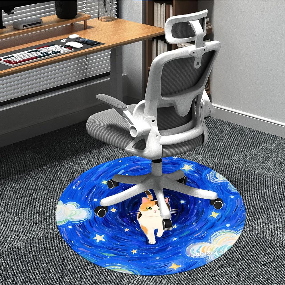

1PC Cosmic Cat Office Round Rug, Non slip, Soft and Durable Office Rug for Interior Decoration, Perfect for Office 80cm
