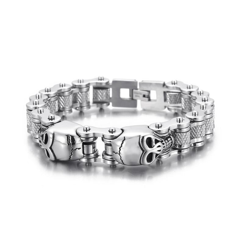 KALEN Hip Hop String Stainless Steel Bike Motorcycle Chain Bracelets & Bangles With Skull for Men 22 CM&Punk