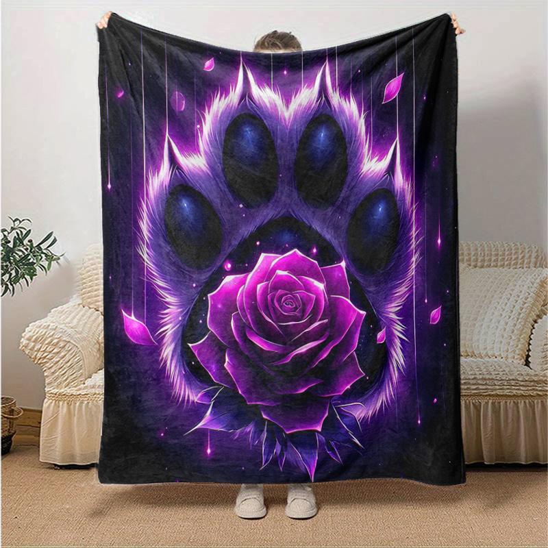 1pc Cat's Paw Flowers Design Blanket  Cartoon for Home Decor, Gift Idea, Living Room, Travel, Camping, Car Blankets