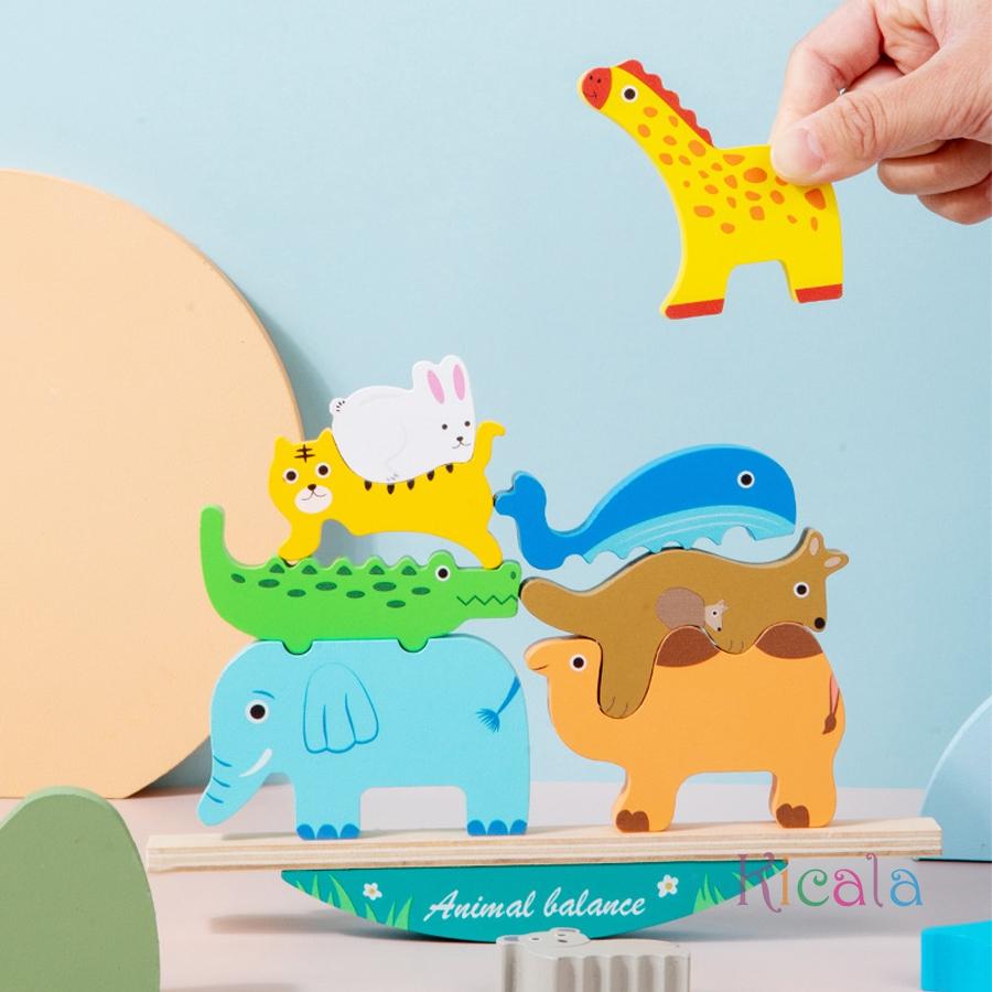 Kids Animal Stacking ToysWooden Balance Stacking Montessori Toy Educational Development Learning Birthday Christmas Gift