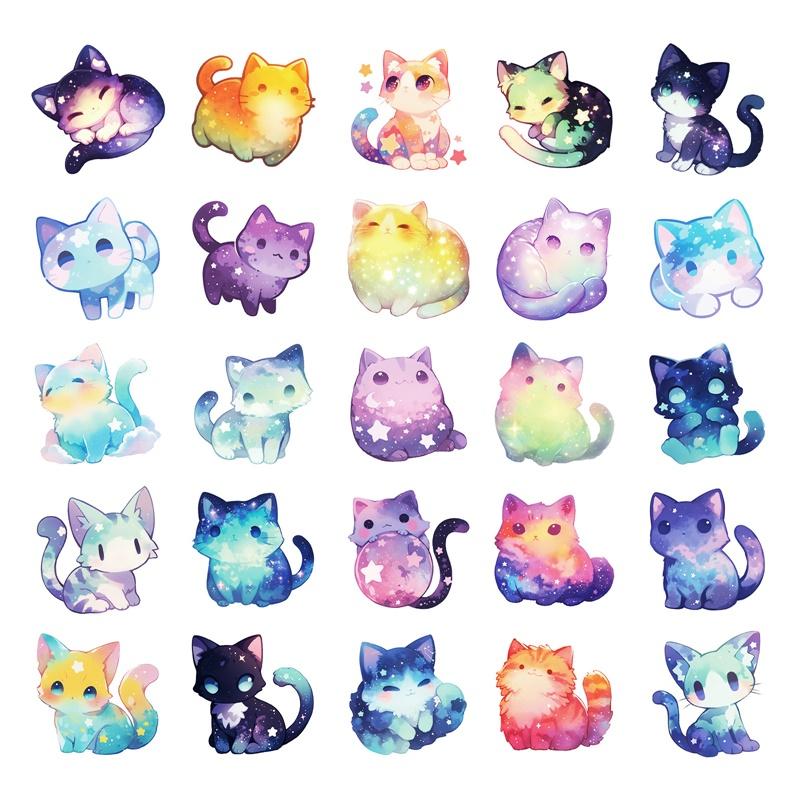 10/30/50PCS Cute Dream Star Cat Sticky PVC Sticker Aesthetic Stationery DIY Decoration Scrapbooking School Supplies