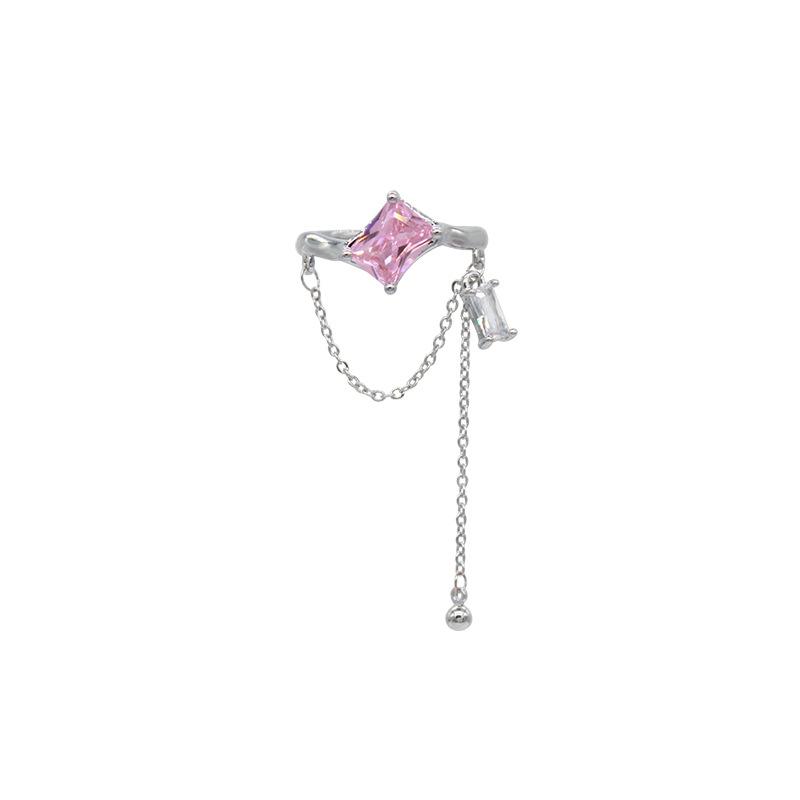 Stacked Pink Diamond-Encrusted Zircon Geometric Flow Rate Chain Opening Niche Design Ring Woman