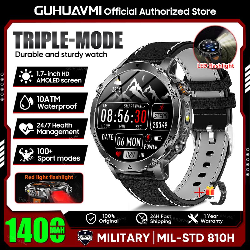 New TANK Ultra 1400mAh Battery Military Smart Watch 10ATM Waterproof Heart Rate Tactical LED Flashlight Men Sports Bracelet