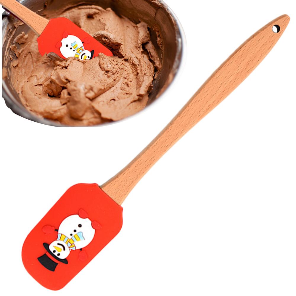 Silicone Spatula Wooden Handle Silicone Scraper Integrated Scraper With Wooden Handle Decorating Spatula Holiday Cute Pan