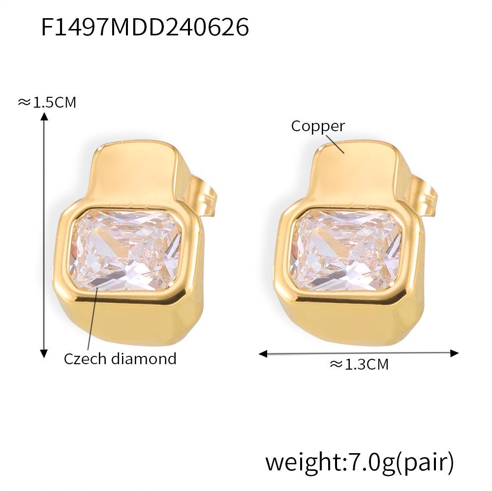 Hepburn-Inspired Geometric Diamond Earrings: Versatile, Fashionable, Light Luxury Copper with 18k Gold Plating